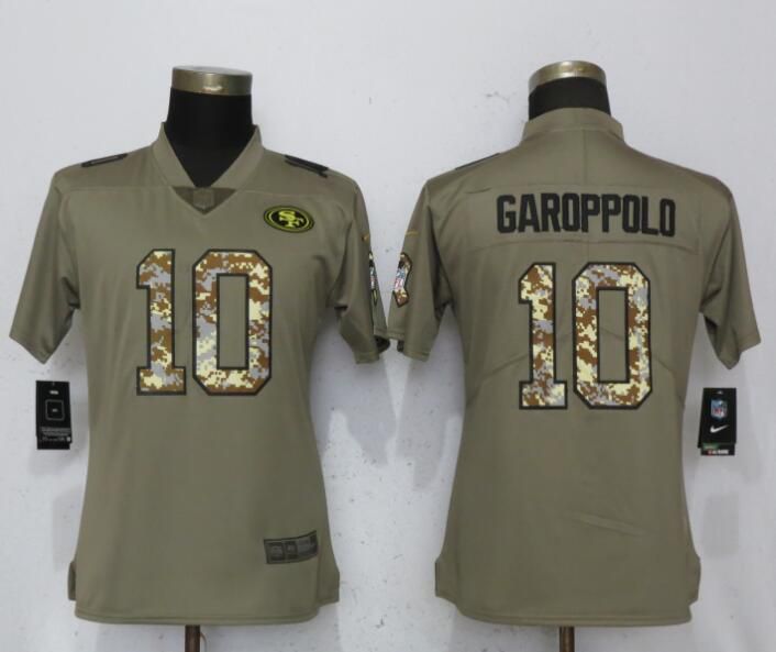 Women San Francisco 49ers #10 Garoppolo Olive Camo Carson Nike Salute to Service Player NFL Jerseys